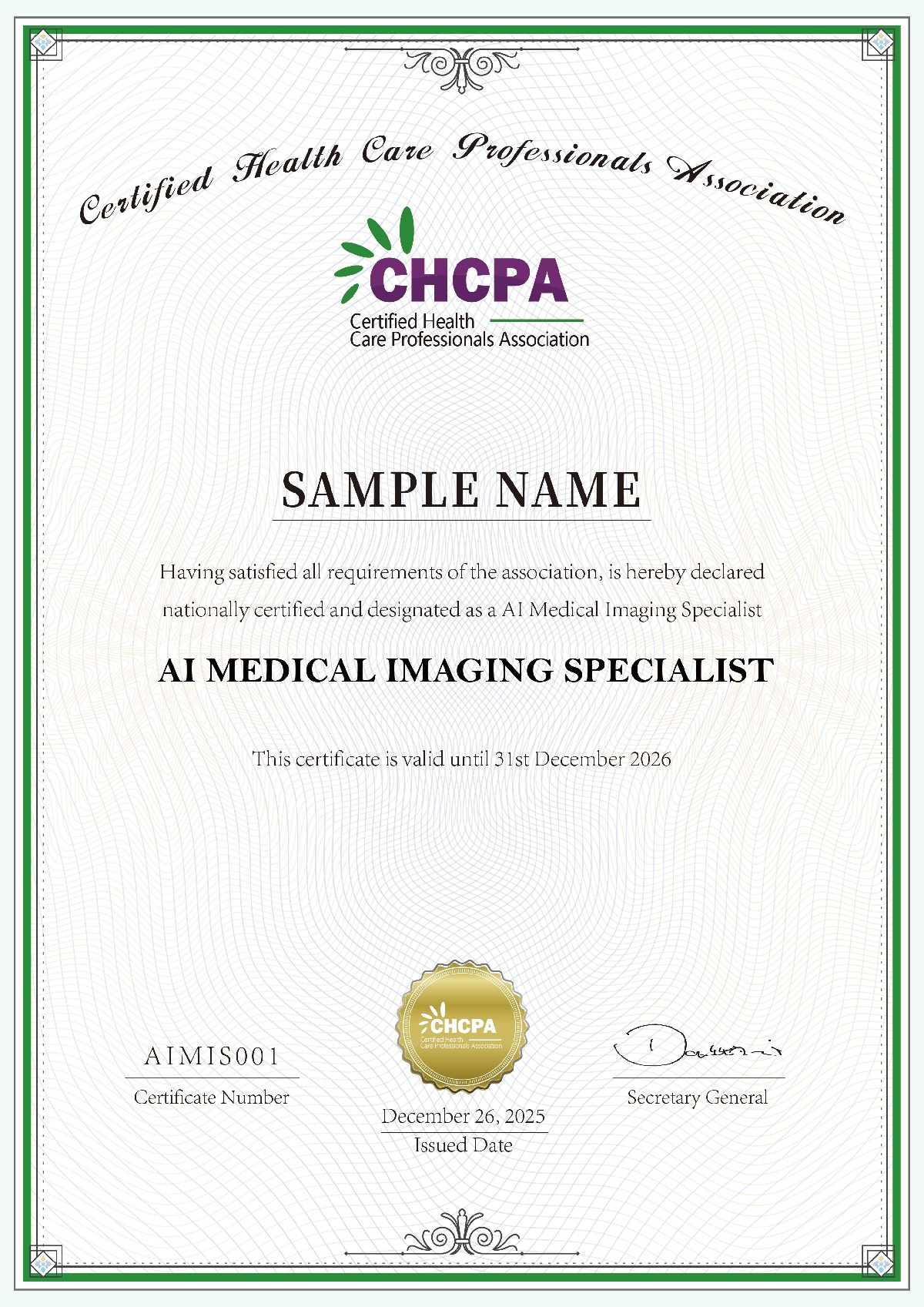 AIMIS Certificate Sample